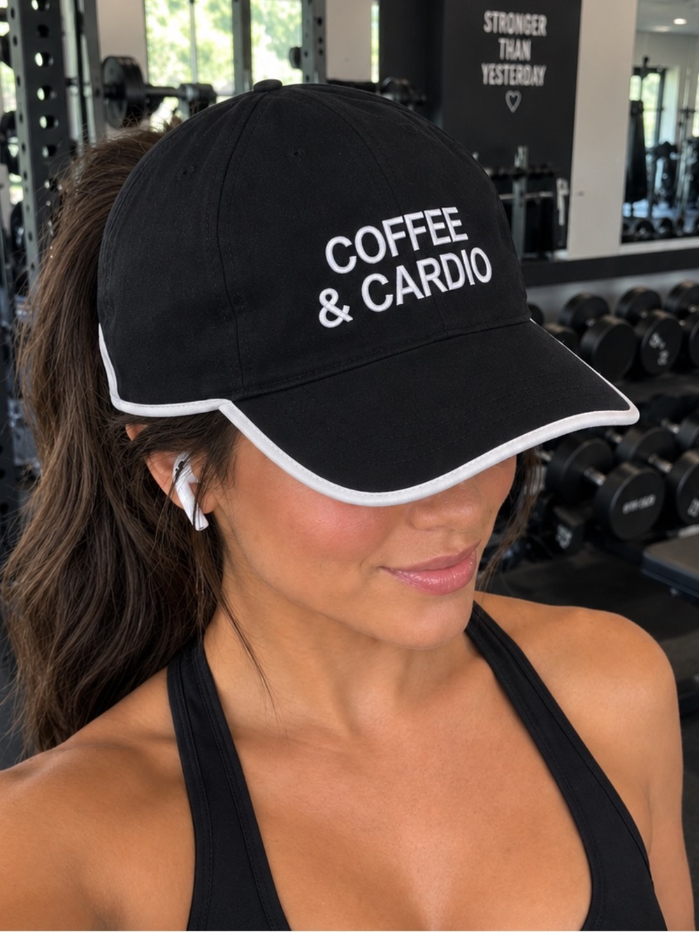 Coffee and Cardio Tek Gear Adjustable Baseball Hat/Cap Gym Running Black OS